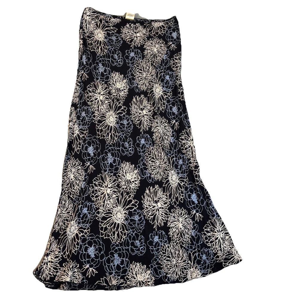 Vintage Y2K Old Navy Maxi Skirt Floral Black Blue Size 8 Bohemian Fairy‎